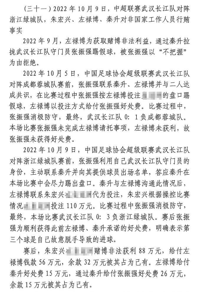 網(wǎng)傳判決書(shū)：前武漢門(mén)將向秦升主動(dòng)請纓踢假球，合分41萬(wàn)好處費